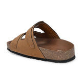 Tan Men's casual flat heel buckle strap sandal