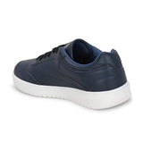 Navy Blue colour Men's casual lace-up sneakers with navy blue laces.