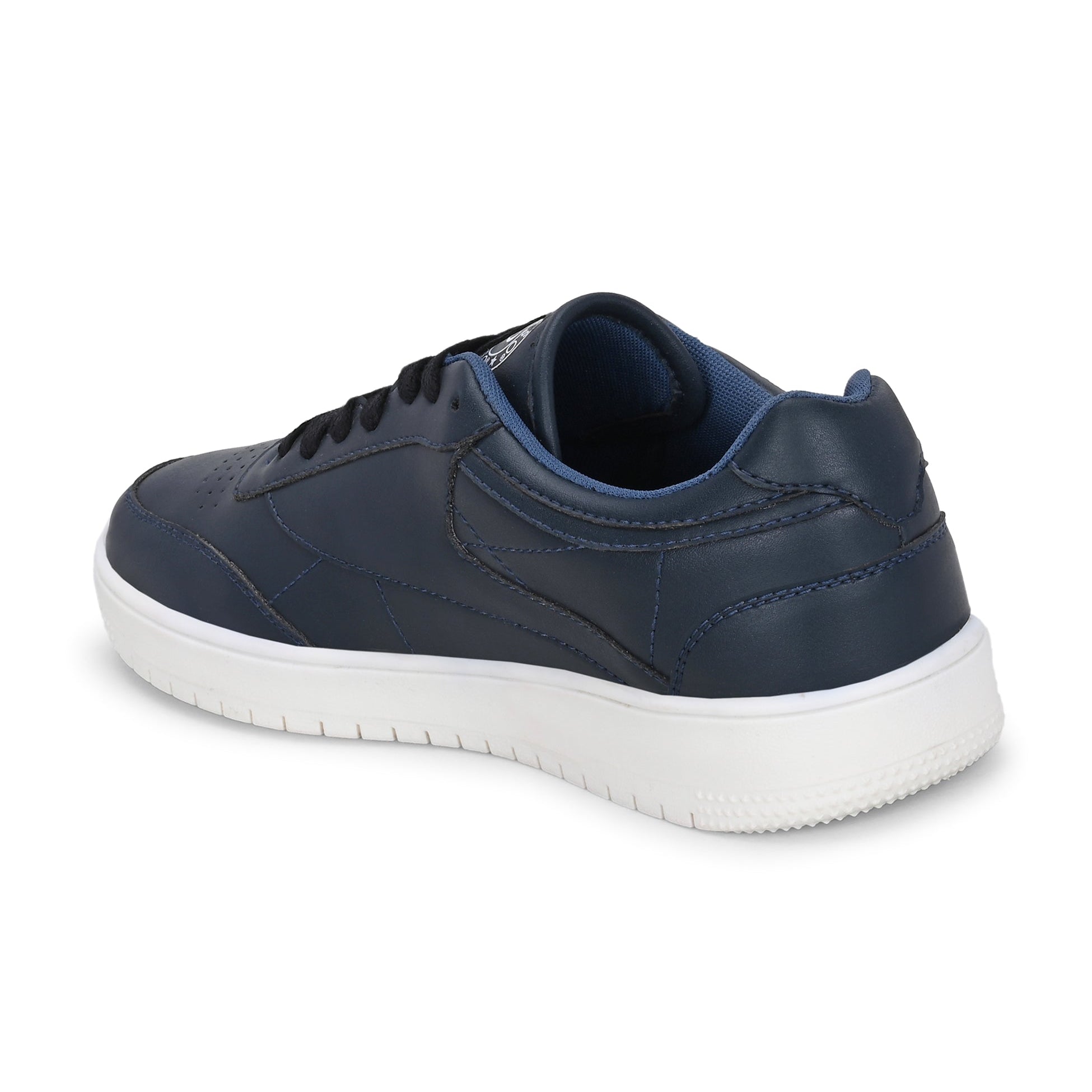 Navy Blue colour Men's casual lace-up sneakers with navy blue laces.