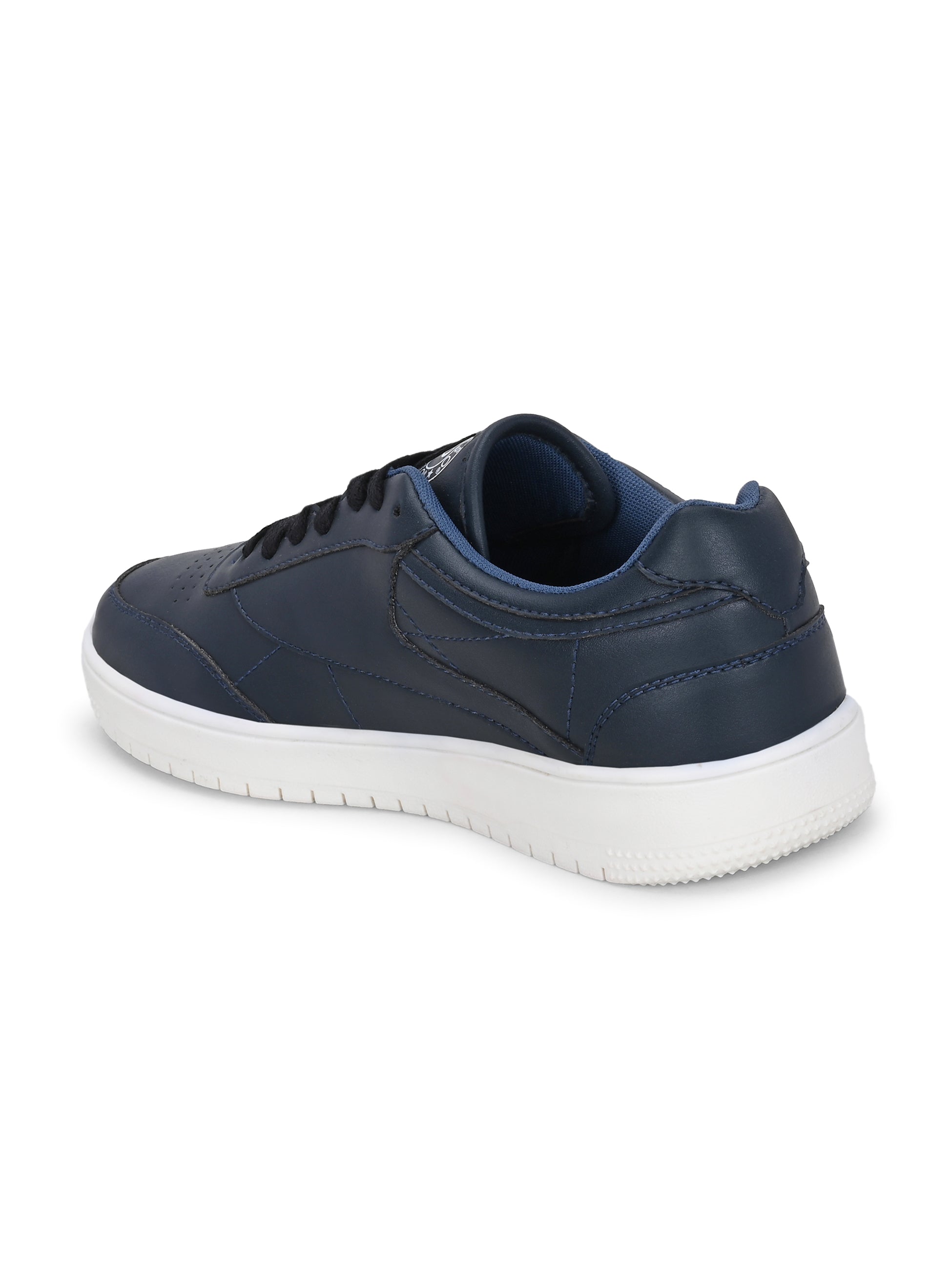 Navy Blue colour Men's casual lace-up sneakers with navy blue laces.