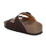 Brown Men's casual flat heel buckle strap sandal 