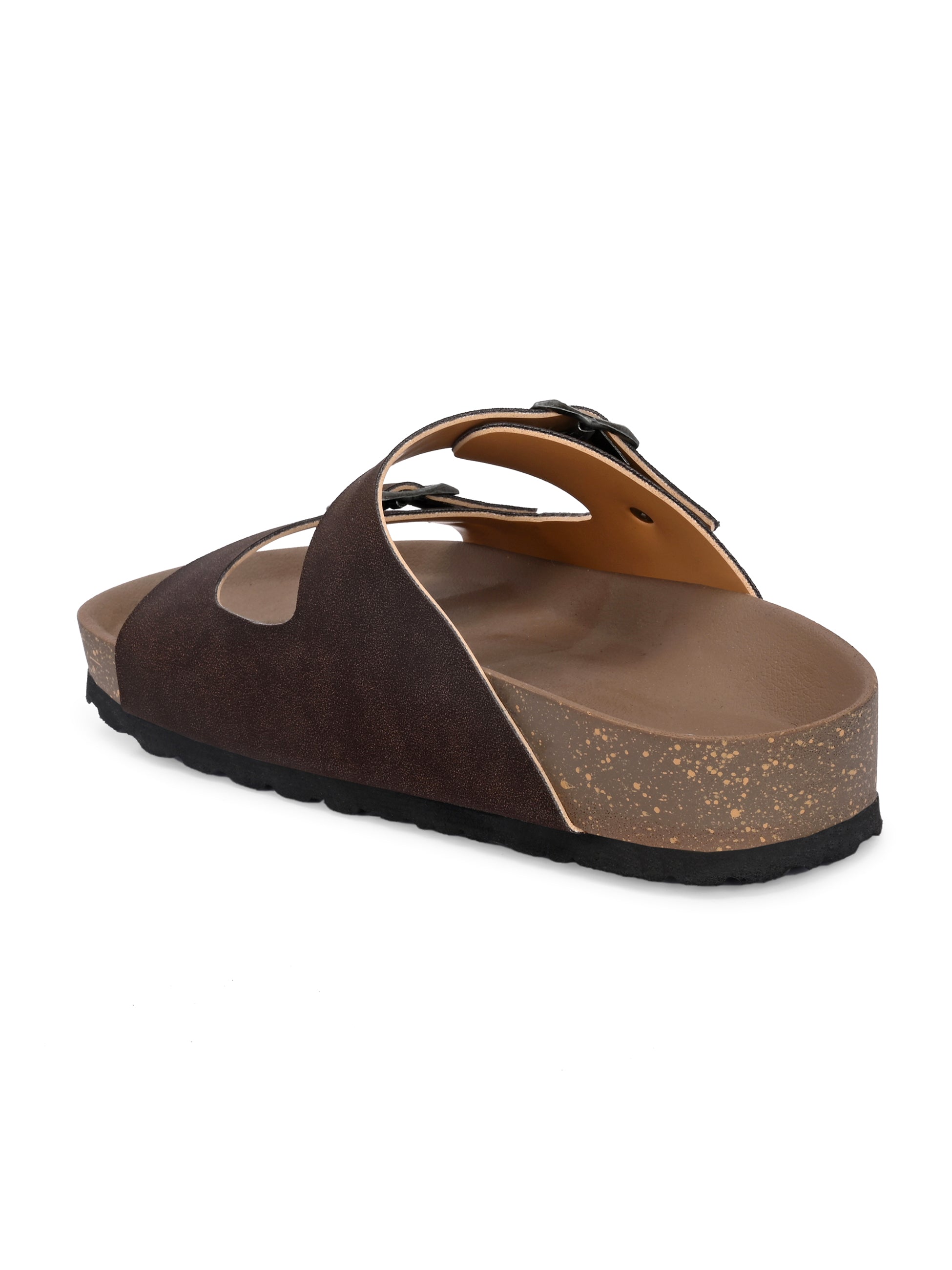 Brown Men's casual flat heel buckle strap sandal 