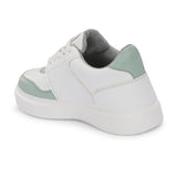 White & Green Lace-Up Platform Heel Sneakers 