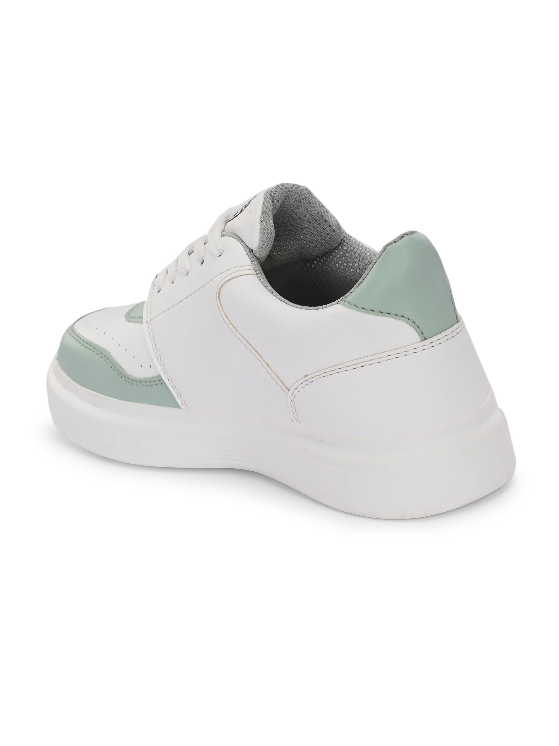 White & Green Lace-Up Platform Heel Sneakers 