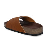 Tan Men's casual flat heel with buckle strap slip-on sandal