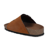 Tan Men's casual buckle strap sandal with slip-on closure