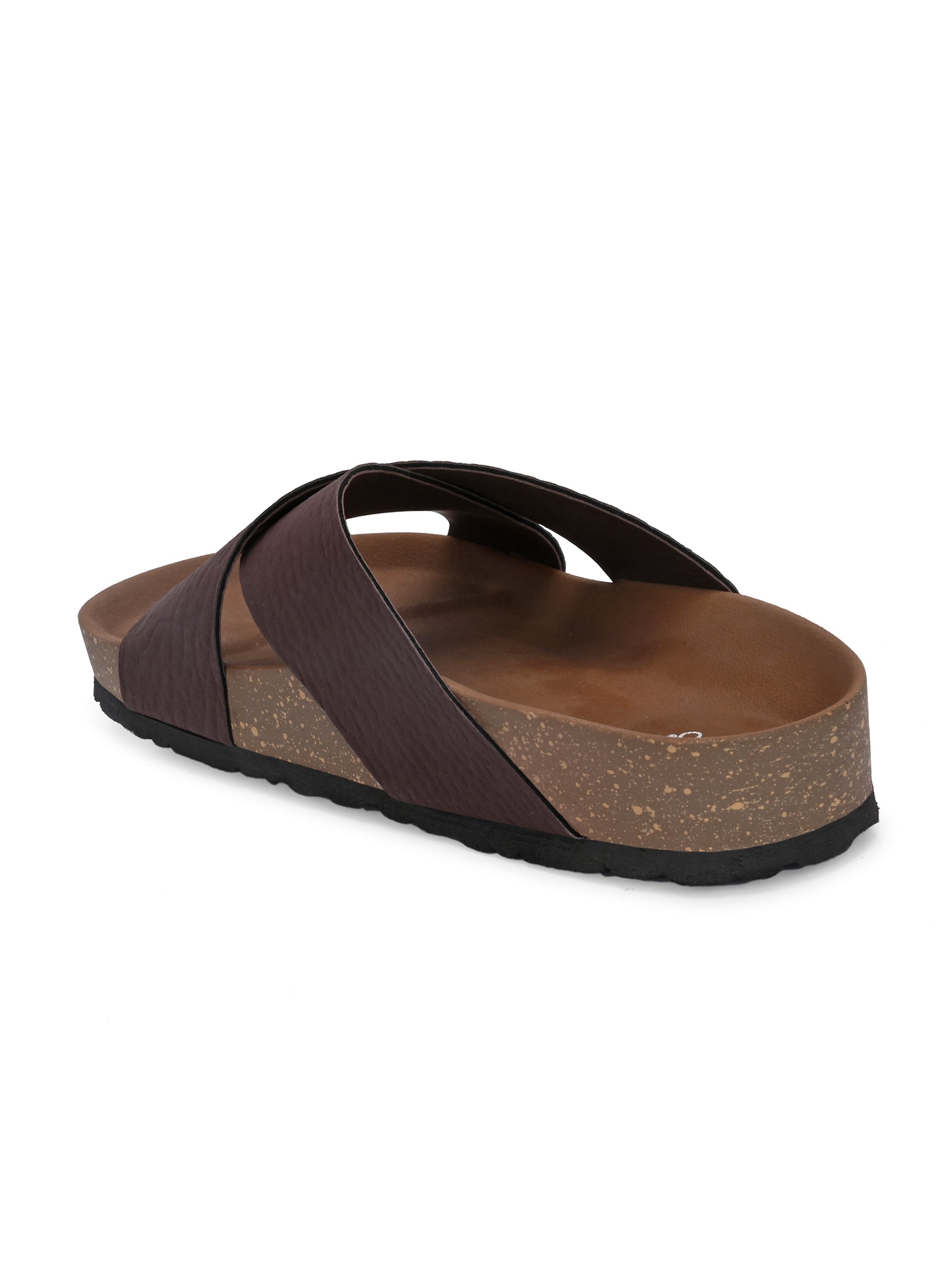 Brown Men's casual flat heel criss-cross sandal