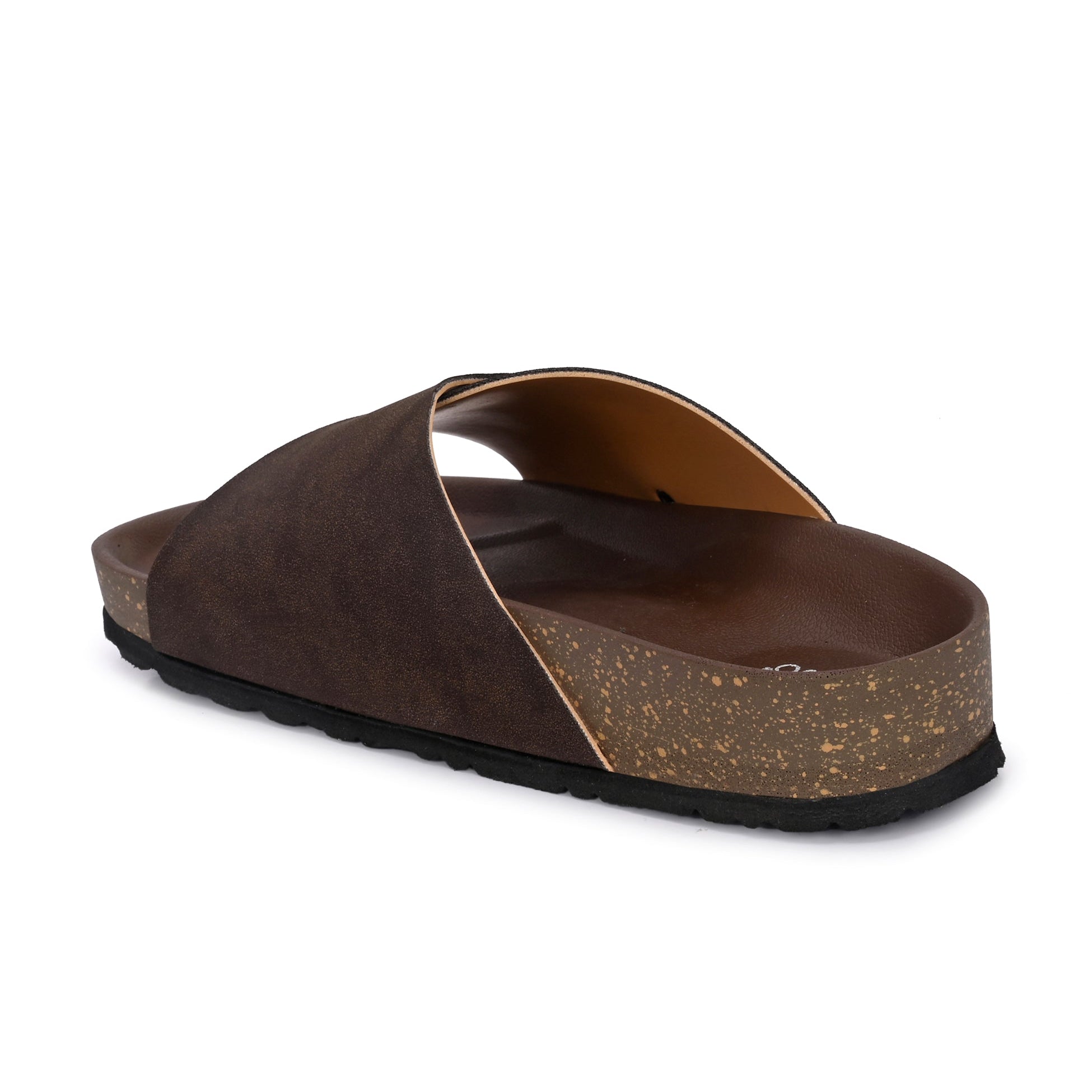 Brown Men's casual flat heel with buckle strap slip-on sandal