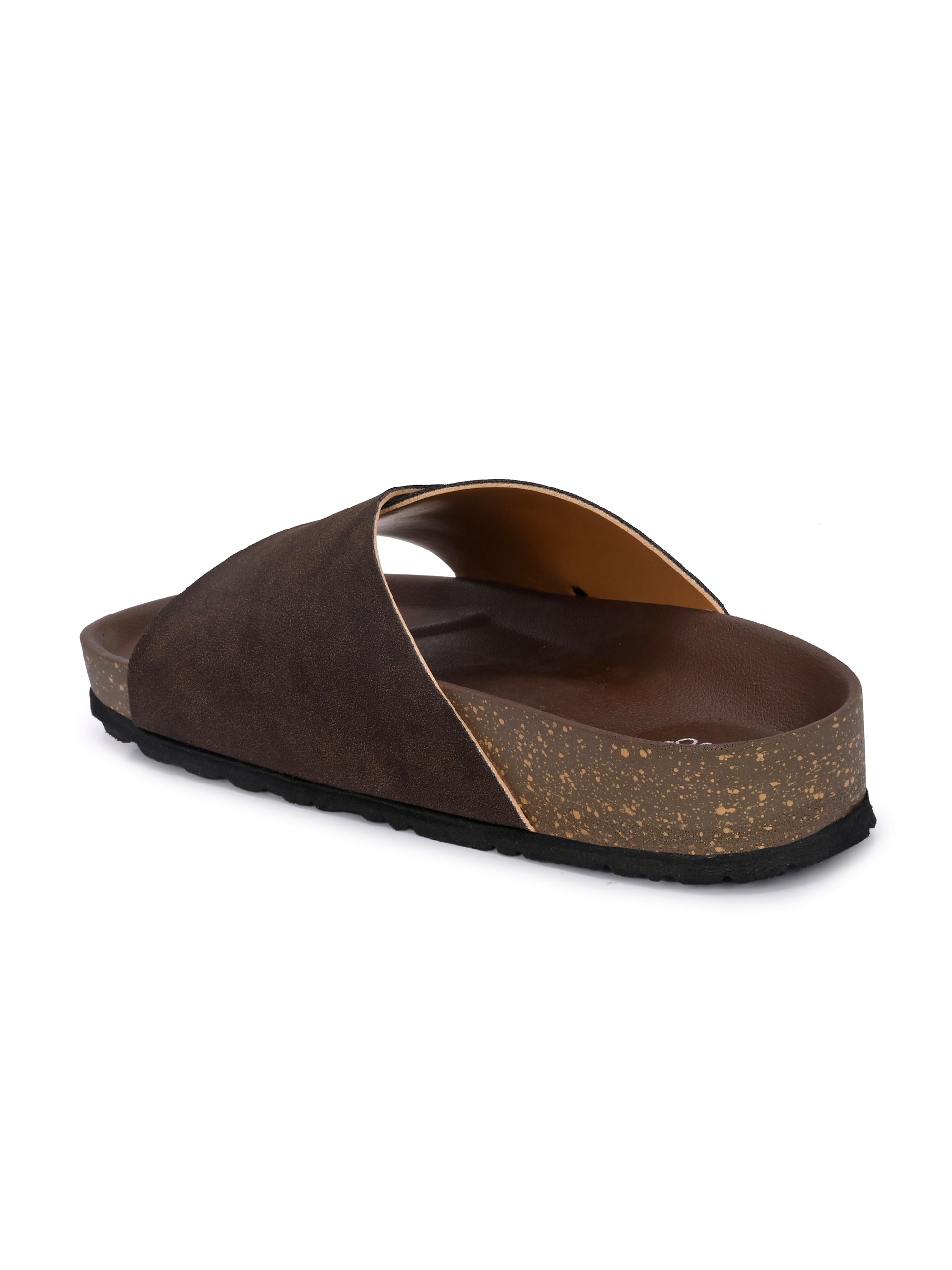 Brown Men's casual flat heel with buckle strap slip-on sandal