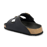 Black Women's casual flat heel buckle strap sandal