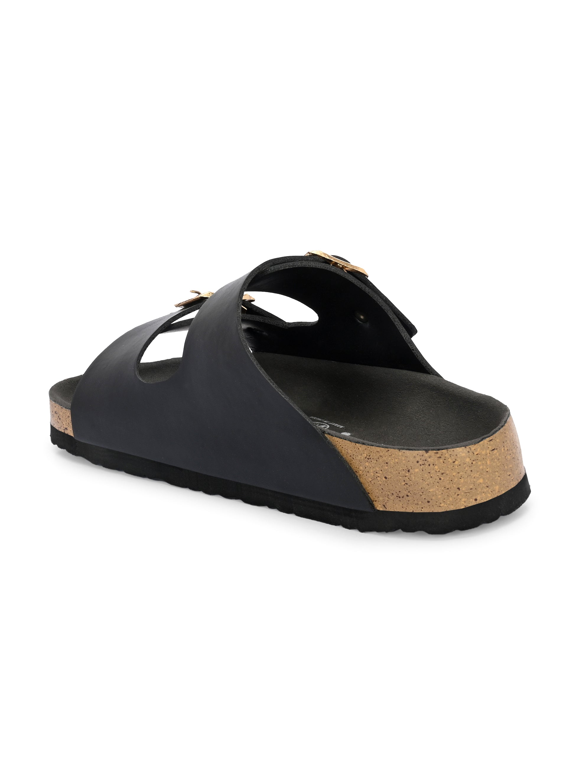 Black Women's casual flat heel buckle strap sandal