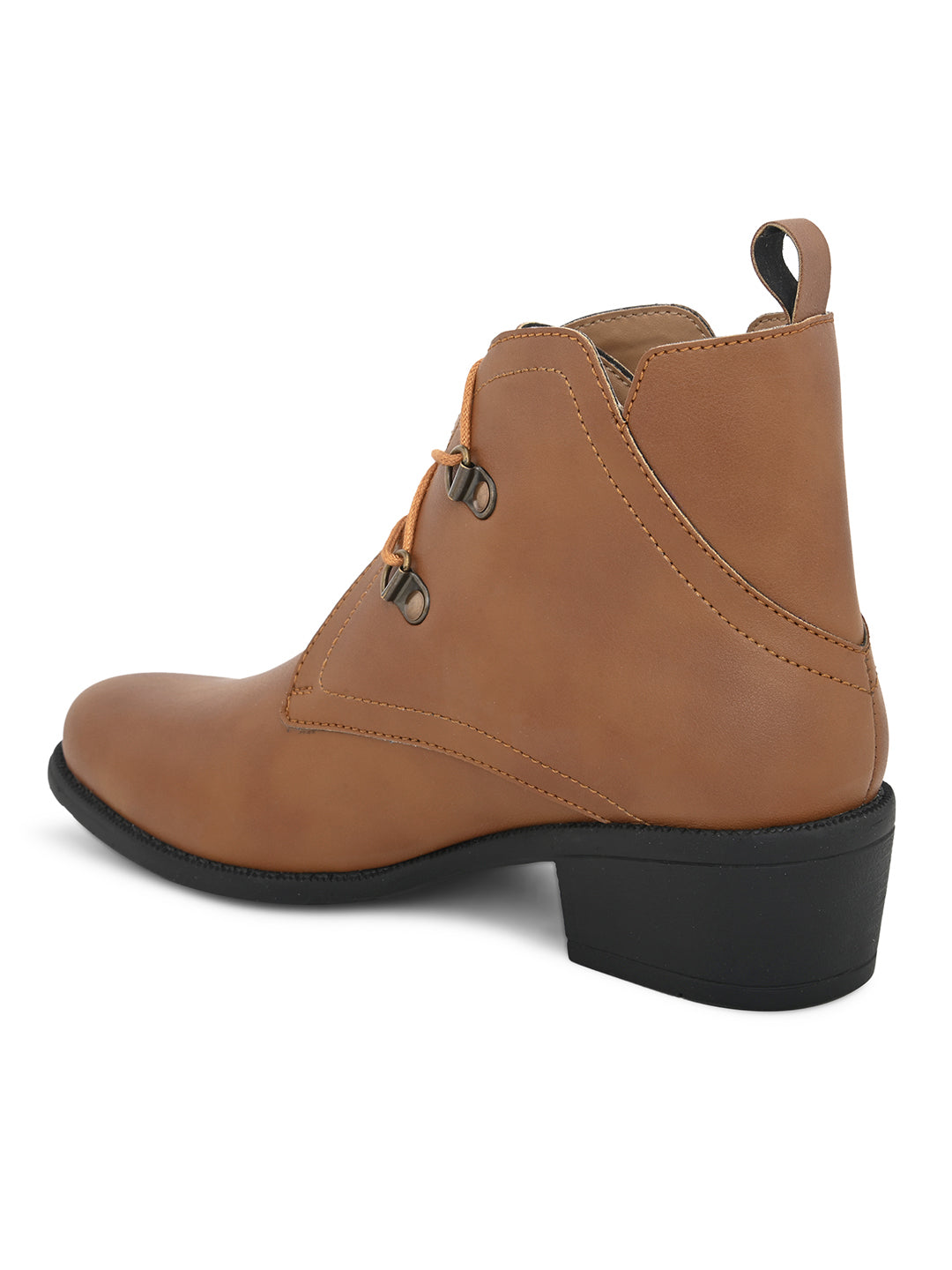 Brown Lace-Up Block Heel Boots