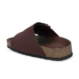 Brown Men's casual buckle strap sandal with slip-on closure