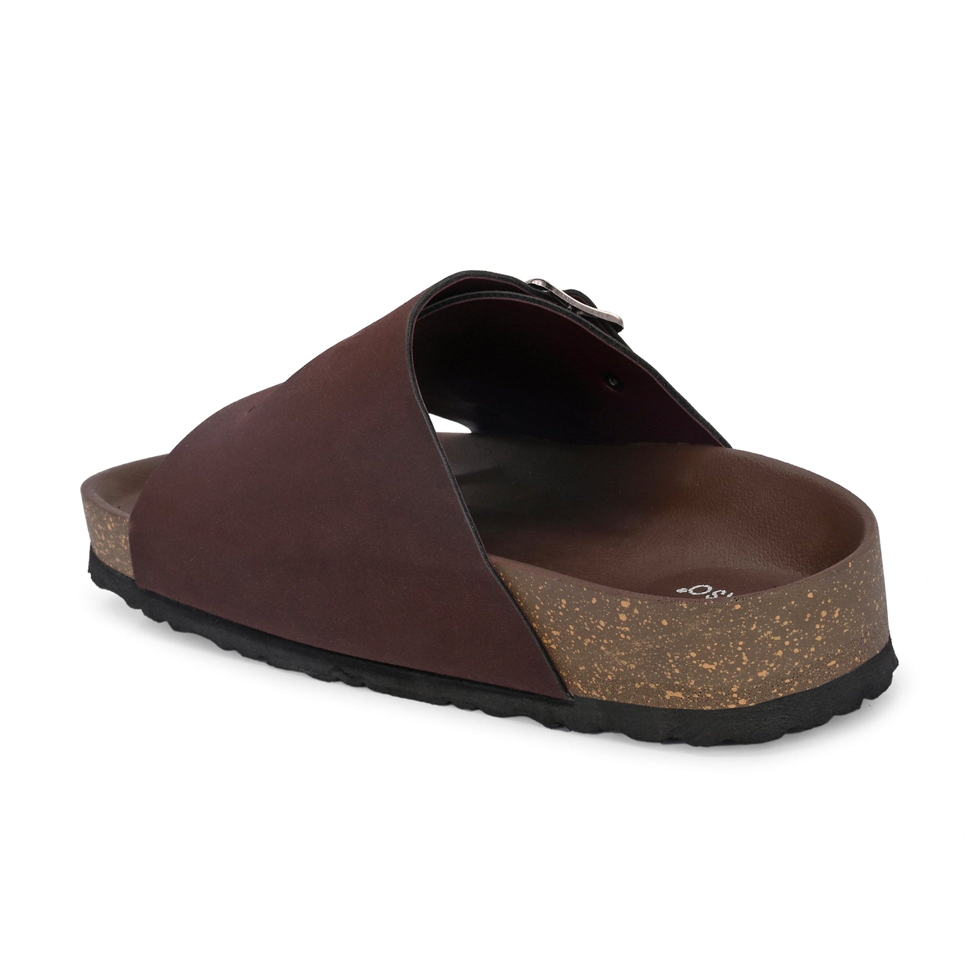 Brown Men's casual buckle strap sandal with slip-on closure