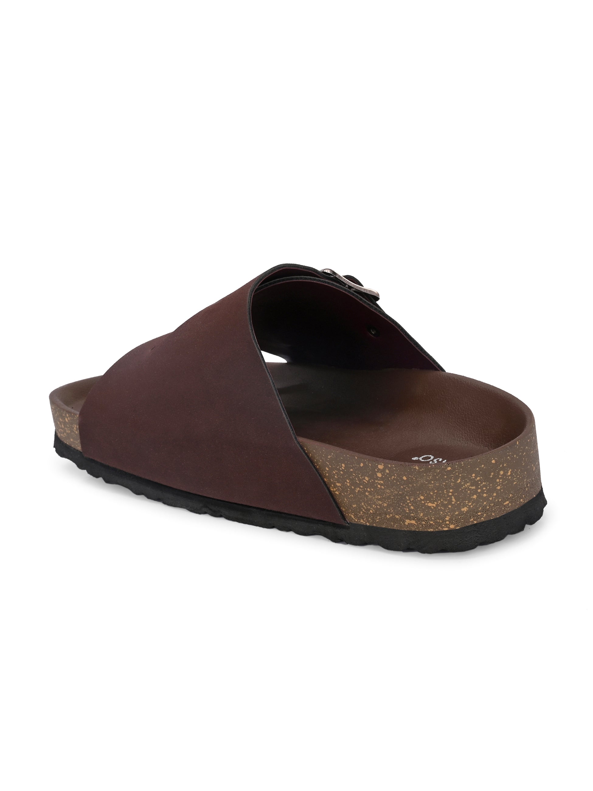 Brown Men's casual buckle strap sandal with slip-on closure