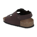 Brown Men's casual flat heel buckle strap sandal with back strap closure 