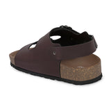 Brown Men's casual flat heel buckle strap sandal with back strap closure 