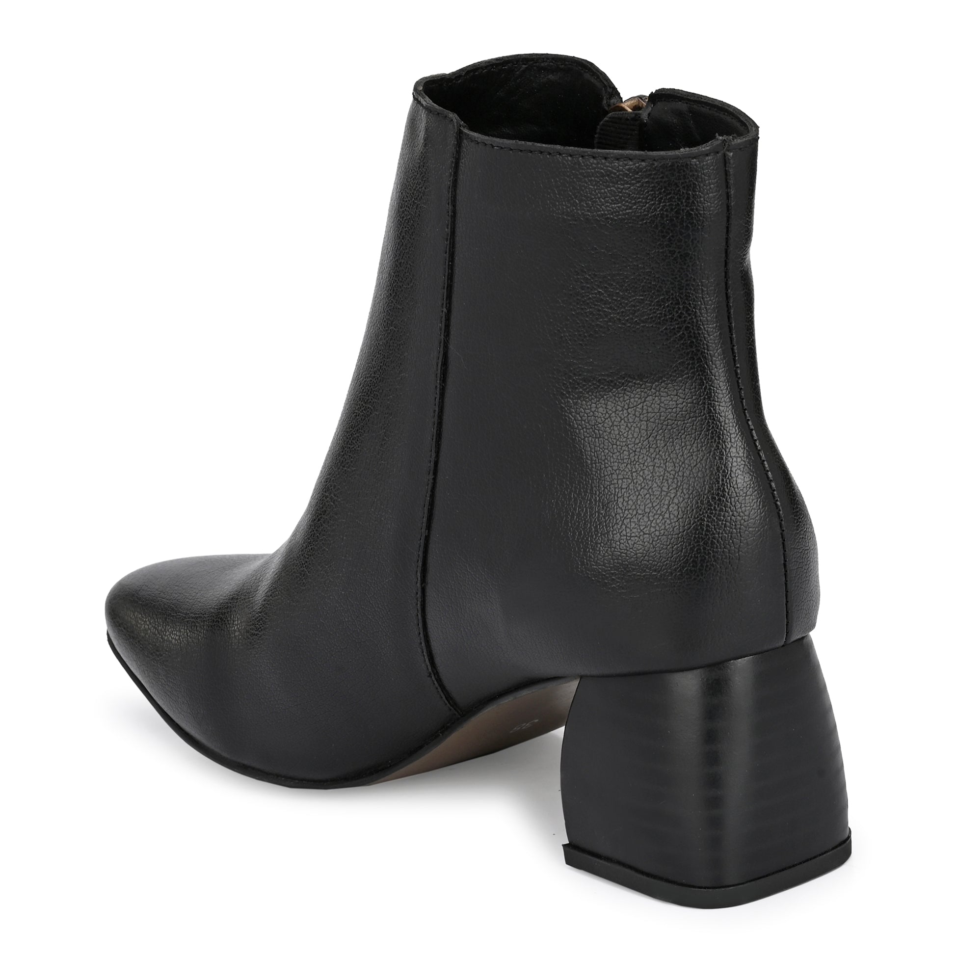 Black Zip-Closure Block Heel Boots