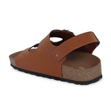 Tan Men's casual flat heel buckle strap sandal with back strap closure