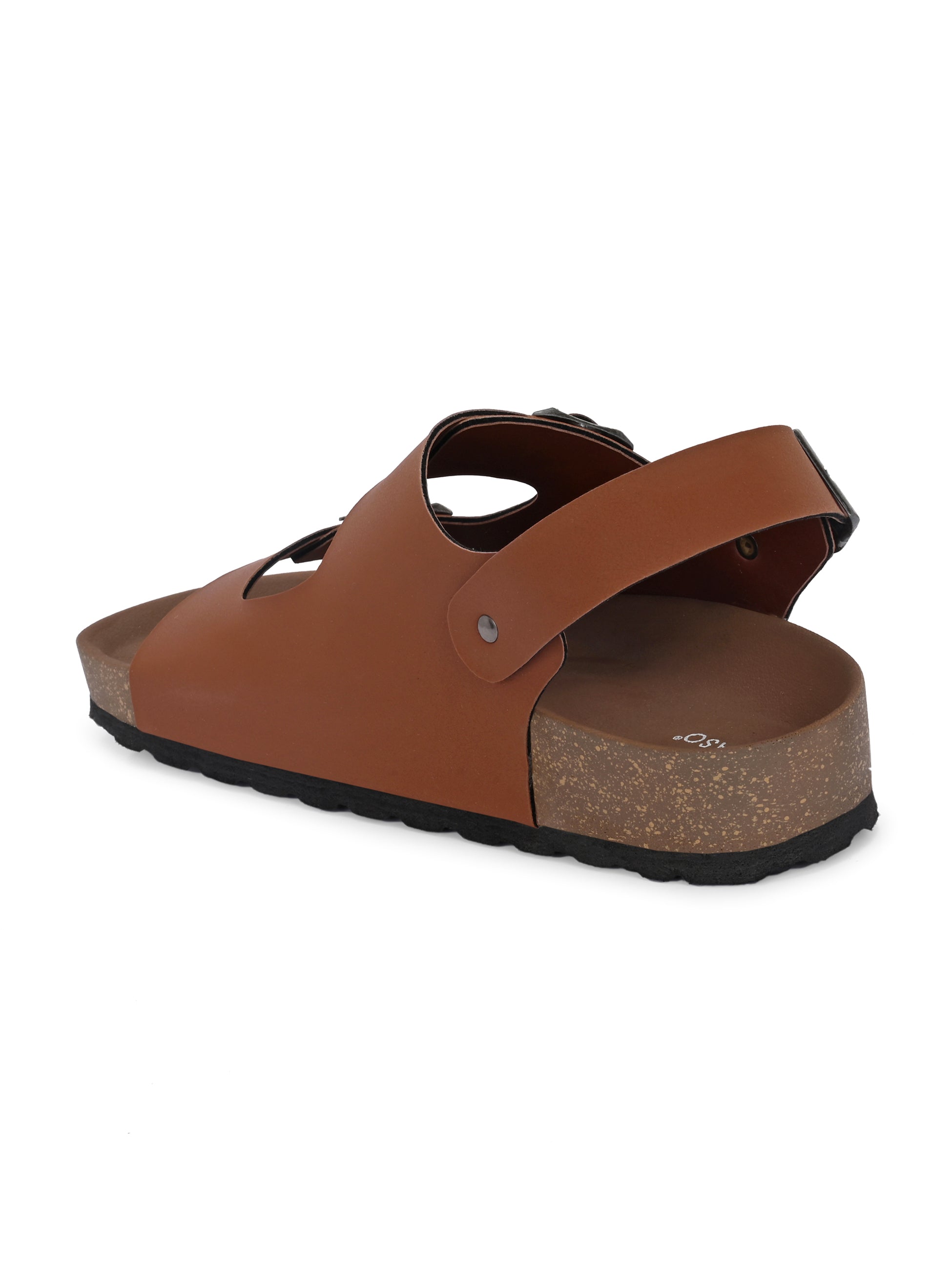 Tan Men's casual flat heel buckle strap sandal with back strap closure