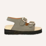 Grey Leather Flat with Buckle For Women