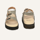 Grey Leather Flat with Buckle For Women