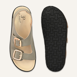 Grey Leather Flat with Buckle For Women
