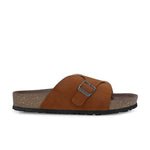 Tan Men's casual flat heel with buckle strap slip-on sandal