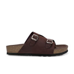 Brown Men's casual buckle strap sandal with slip-on closure