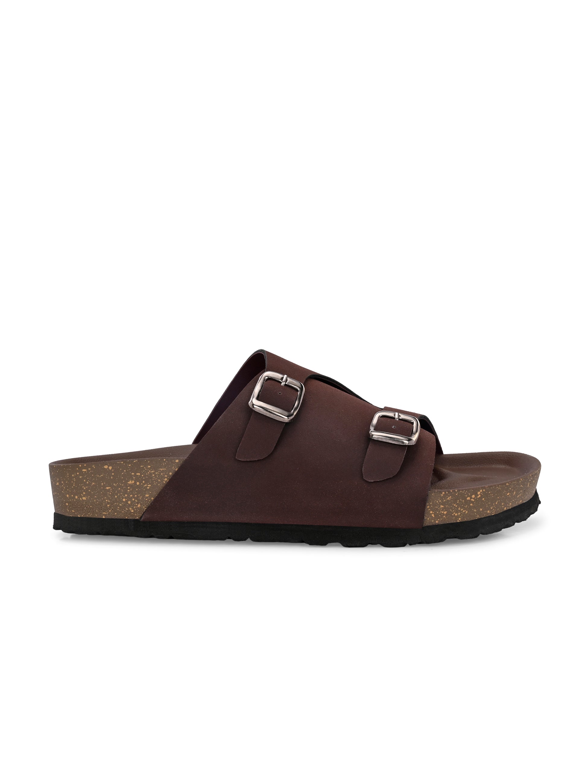 Brown Men's casual buckle strap sandal with slip-on closure