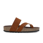 Tan Men's casual flat heel one-toe buckle strap closure sandal