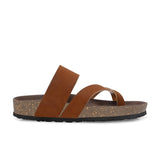 Tan Men's casual flat heel one-toe buckle strap closure sandal