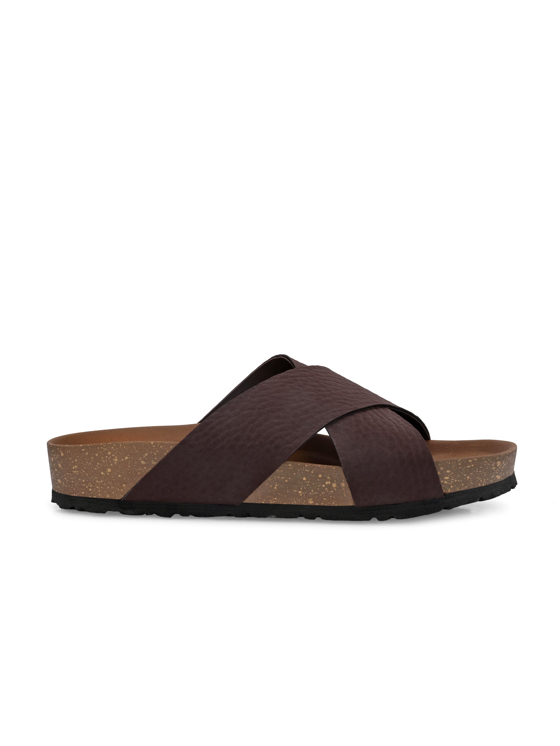 Brown Men's casual flat heel criss-cross sandal