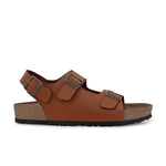 Tan Men's casual flat heel buckle strap sandal with back strap closure