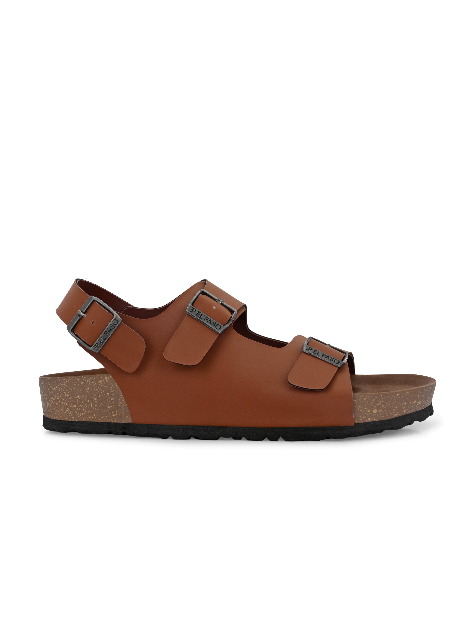 Tan Men's casual flat heel buckle strap sandal with back strap closure