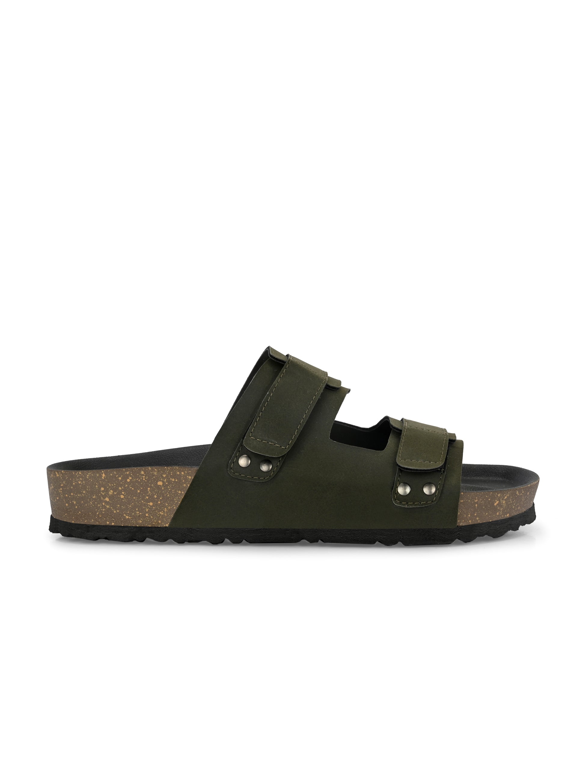 Olive Men's casual flat heel buckle strap sandal 