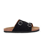 Men's casual Dark Black sandals with slip-on style and buckle strap