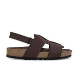 Brown Men's casual  flat heel buckle strap sandal with back strap closure