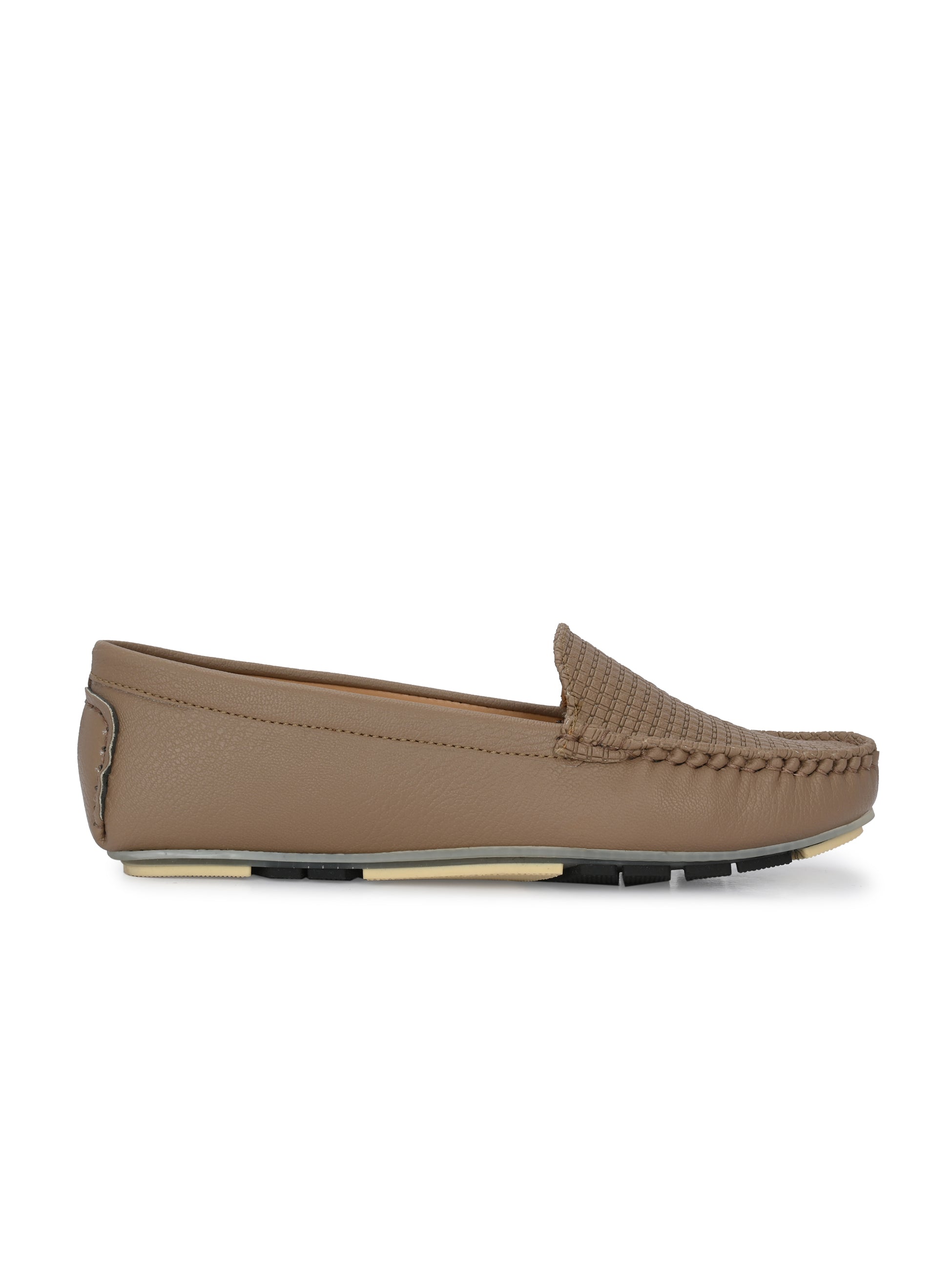 Beige Textured Slip-On Women Loafers