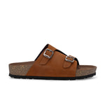 Tan Men's casual buckle strap sandal with slip-on closure