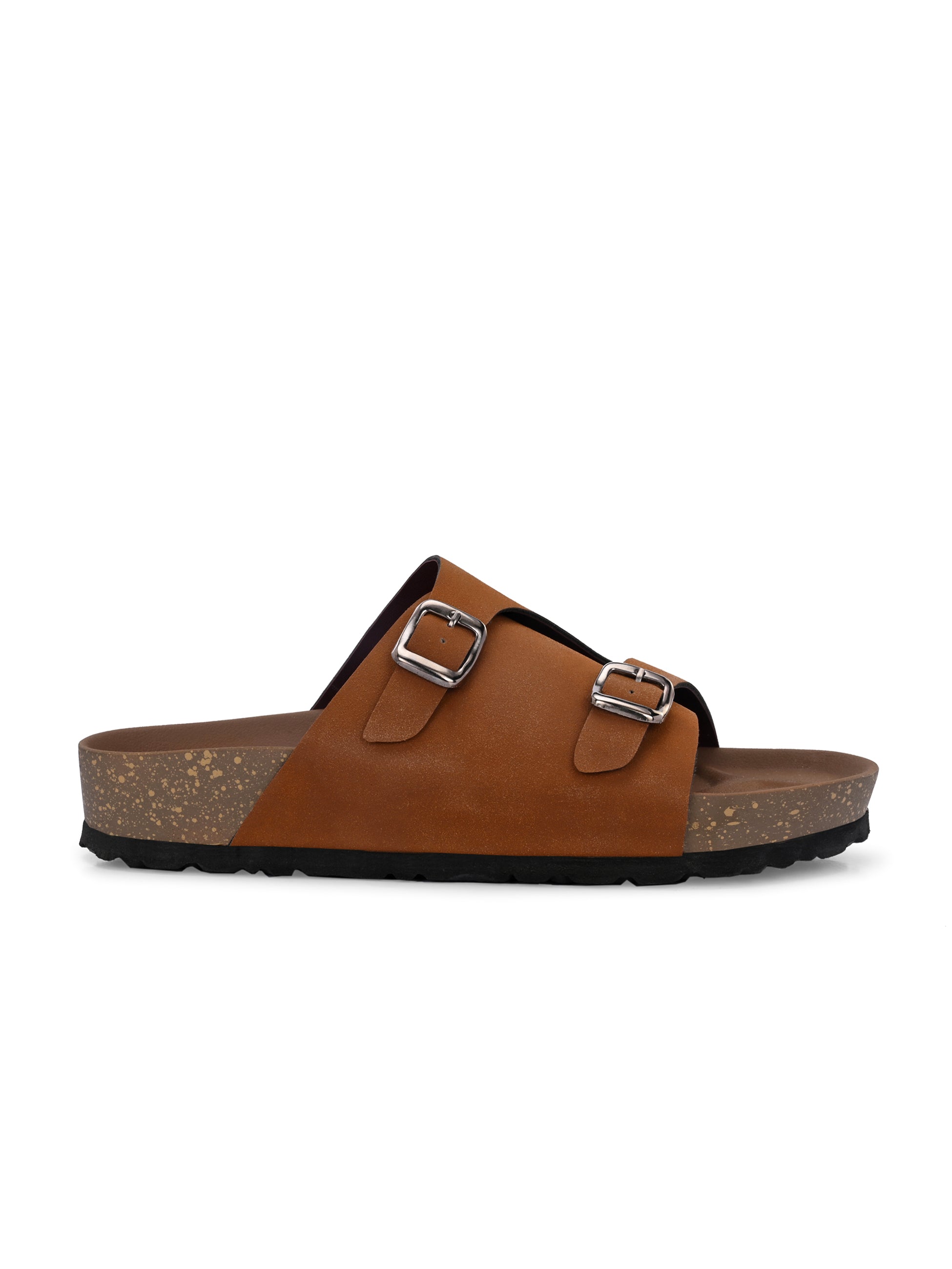 Tan Men's casual buckle strap sandal with slip-on closure