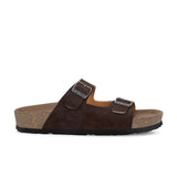 Brown Men's casual flat heel buckle strap sandal 