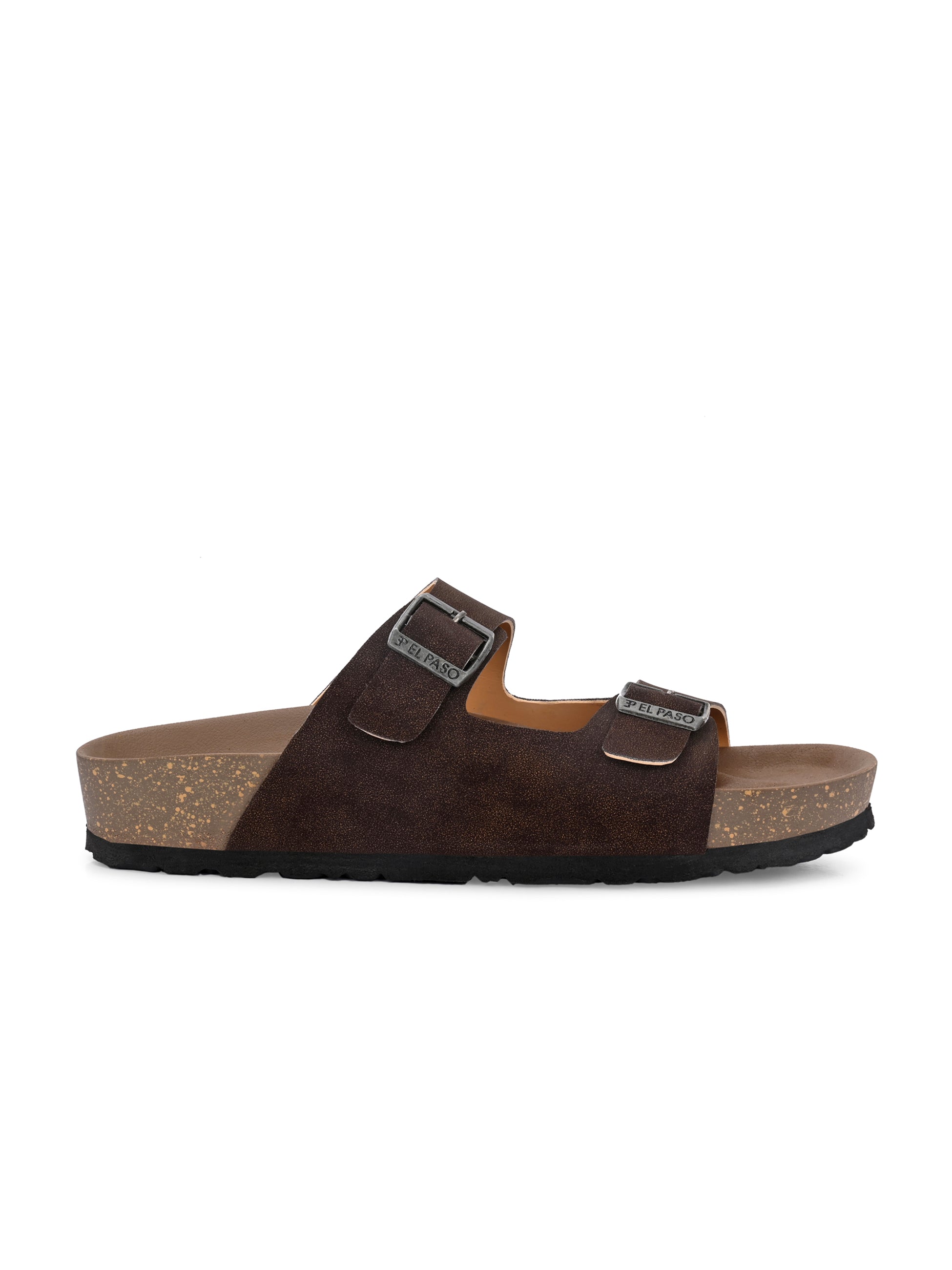 Brown Men's casual flat heel buckle strap sandal 