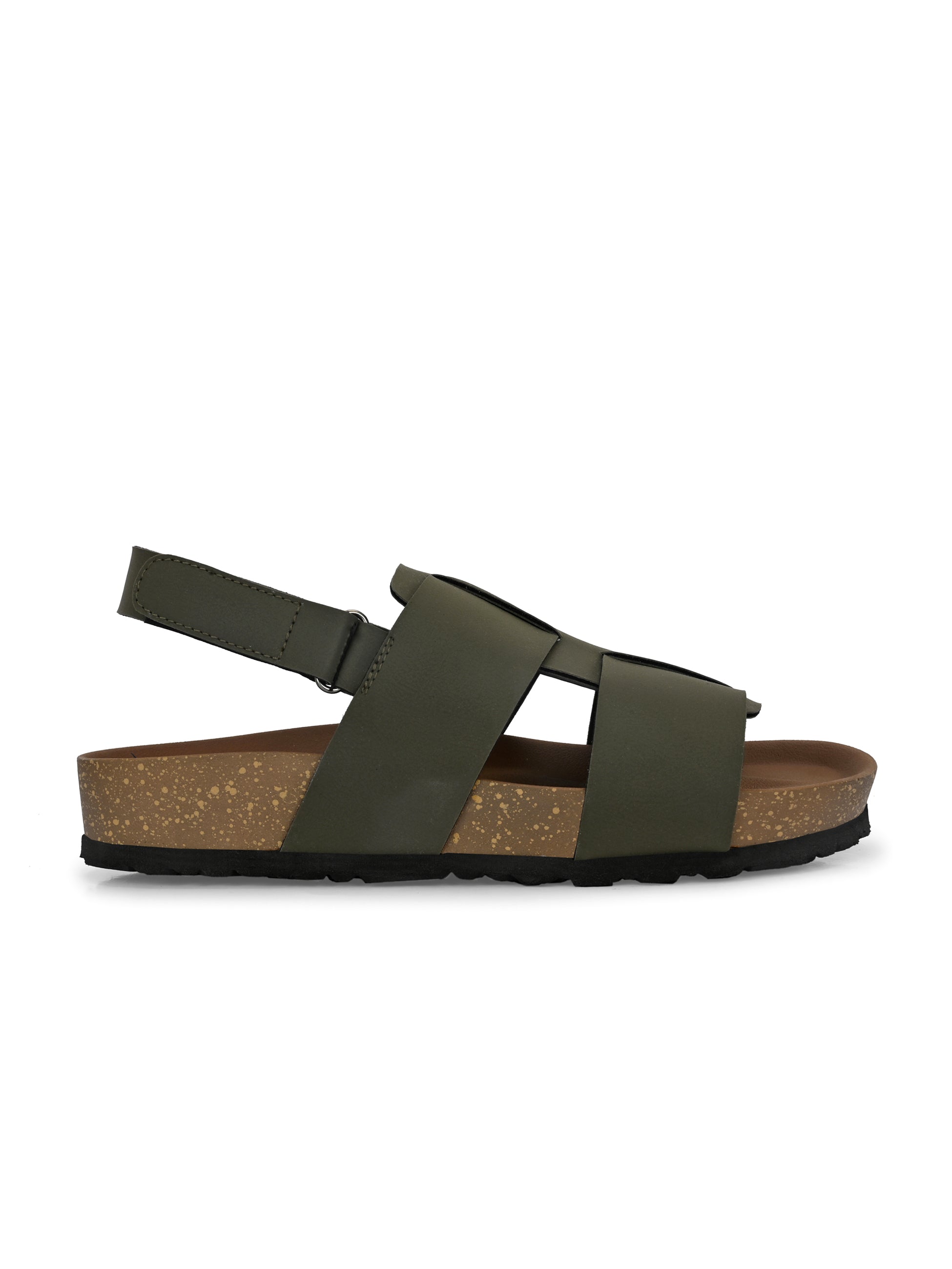 Men's casual  flat heel buckle strap sandal with back strap closure