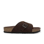 Brown Men's casual flat heel with buckle strap slip-on sandal