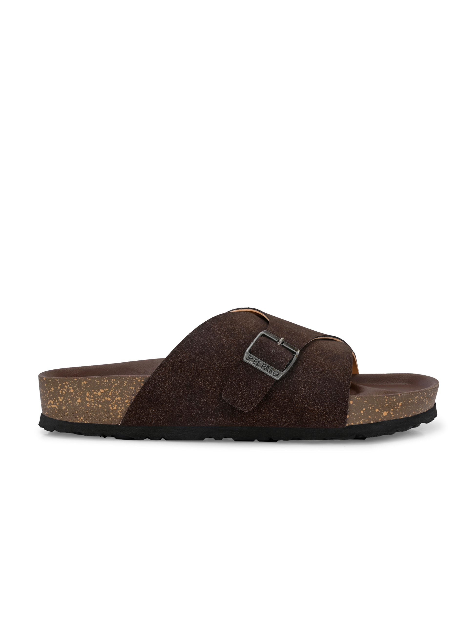 Brown Men's casual flat heel with buckle strap slip-on sandal