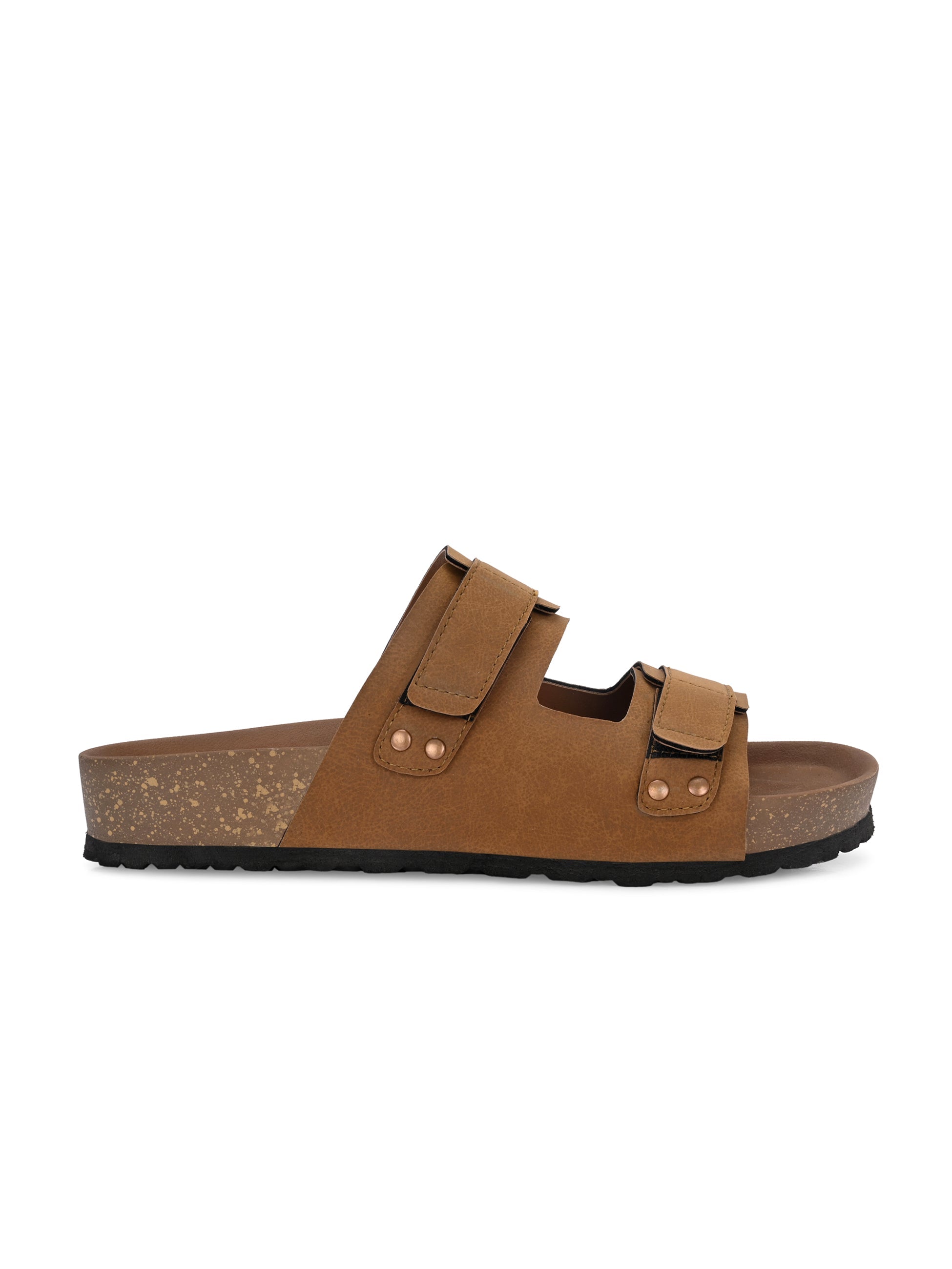 Tan Men's casual flat heel buckle strap sandal