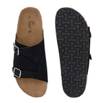 Men's casual Dark Black sandals with slip-on style and buckle strap