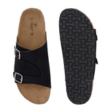 Men's casual Dark Black sandals with slip-on style and buckle strap