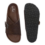 Brown Men's casual flat heel with buckle strap slip-on sandal